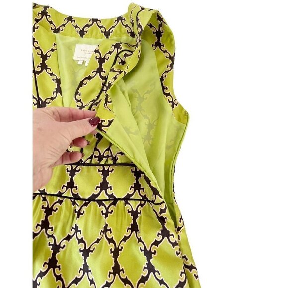 KATE SPADE MARIE Woman's Sz 2 Green Geometric Lattice  Print Silk Dress - Picture 8 of 11